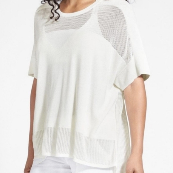Athleta Tops - ATHLETA Kahala Short Sleeve Top Oversized Boxy Relaxed Fit High White Mesh Small
